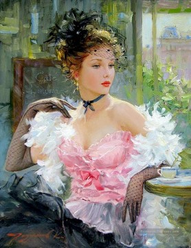 dame jeune sur la terrasse du café Impressionist Peinture à l'huile